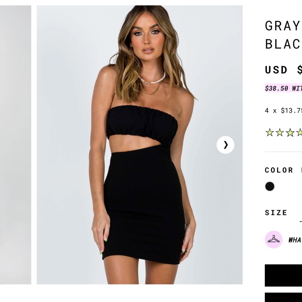 Princess Polly Black Cutout Dress US SZ 2/ AU SZ 6